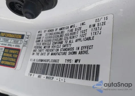 2015 Honda Cr-V Ex из США, поврежденный, VIN 5J6RM4H59FL038802